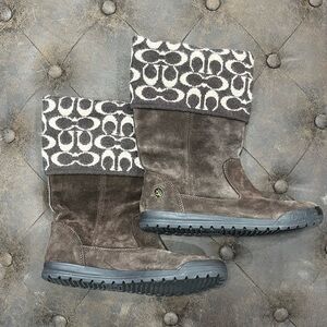 COACH Tatum Genuine Brown Suede Signature Wool Cuff Boots - Women’s size 8